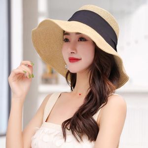 Sombreros de ala ancha Visera de sol Sombrero de cubo Panamá 2023 Verano de mujer Protección solar Protección Playa Elegante Paja para mujeres