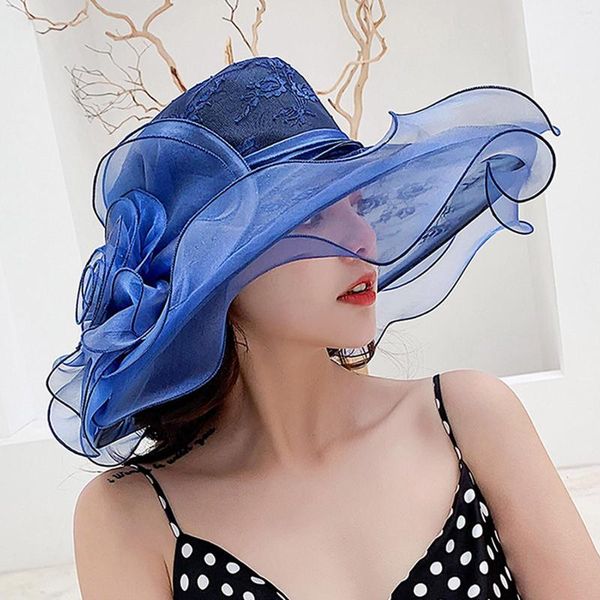 Chapeaux à large bord soleil femmes Fascinator pour Cocktail thé fête mariage mariée fleur chapeau été Sunbonnet Gorras Para Mujer