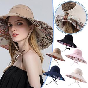 Chapeaux à large bord Suns Visor Hat pour les femmes Summer Fisherman Large Women's Two-face Cotton Fold J6