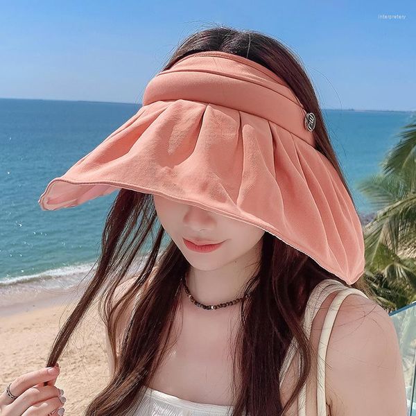 Sombreros de ala ancha, gorra de concha protectora solar, sombrero grande de verano para mujer para playa al aire libre, visera de viaje de pescador superior vacía