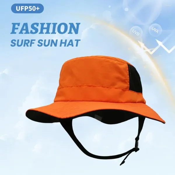 Chapeaux à large bord Surf Sun Hat Summer Beach Protection UV respirante avec mentonnière réglable pour la pêche en plein air rapide