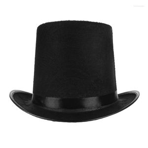 Chapeaux à large bord Le magicien a joué un chapeau haut en polyester Halloween Top plat rouge noir Jazz Performances de scène d'hommes femmes grande taille