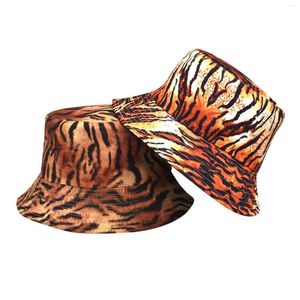 Chapeaux à large bord Chapeau de pêcheur imprimé tigre Dames Printemps et été Double face Pare-soleil extérieur britannique rétro tendance coloré