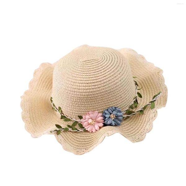 Sombreros de ala ancha Niñas pequeñas Sombrero de verano Conjunto de bolsa Sol con playa tejida Sombrero para el sol Gorra de fiesta de té floral