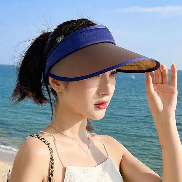 Chapeaux à large bord Sports de voyage réglable couleur unie grande lettre en plein air femmes casquette visière chapeau vide haut soleil