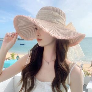 Brede rand hoeden trendy emmer hoed stro geweven anti-zo zonnebrandcrème anti-uv ademende strand buitensporten