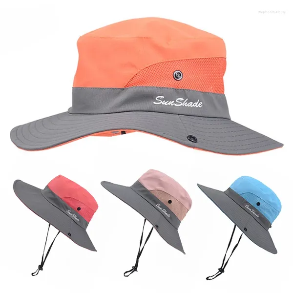 Sombreros de ala ancha Sol unisex con cuerda cortavientos Color Block Caps Sombrilla al aire libre Verano Malla transpirable Top Accesorios Causal