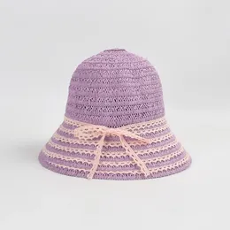 Hats de borde anchos USPOP 2024 Elegante sombrero de sol de encaje de verano para mujeres con bownot dulce cubo de paja
