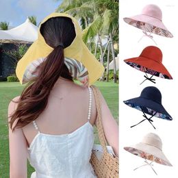 Brede rand hoeden UV Bescherming Printing Sunshade hoed mode polyester panama caps opvouwbare tweezijdige lege topreizen