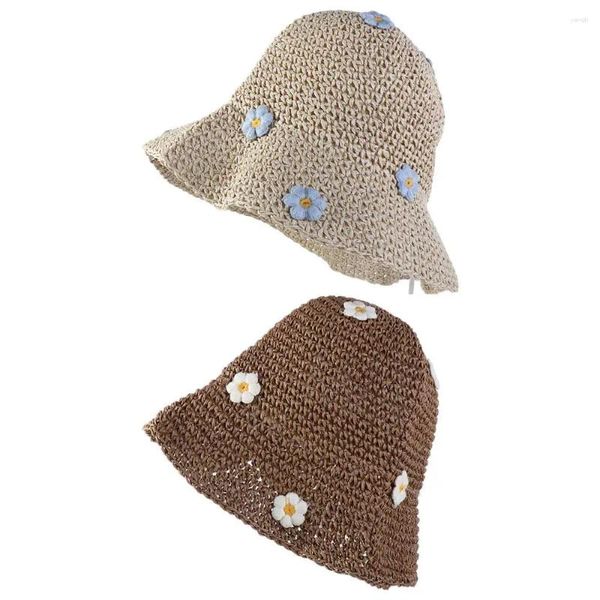 Chapeaux à large bord vacances pliable été protection UV Boho crème solaire chapeau de plage fleur chapeau de soleil plat paille