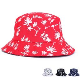 Brede rand hoeden vatie palmboom zomer hoed katoen bedrukte kokosboom emmer hoed hiphop casual vrouwen zon hoed outdoor beh panama dropship p230311