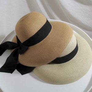 Chapeaux à large bord Vintage Chapeau de soleil en paille pour femmes Chic Soild Handmade Pliable Roll Up Hat Fedora Beach Wide Brim Visors Hat Womens Summer Caps G230227