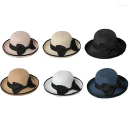 Chapeaux à large bord Vintage élégant chapeau de paille arc pour le soleil avec Bowknot tout-match PO tir protéger les articles indispensables