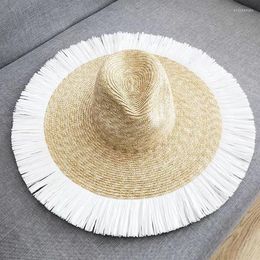 Sombreros de ala ancha VRIGINER, sombrero de paja con flecos Vintage de verano, 10cm, Jazz, playa, Panamá, sol, mujer, gorro de vacaciones, gorra infantil Elob22