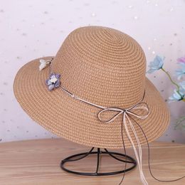 Brede rand hoeden wasbaar zoete Koreaanse outdoor reizen dame visser hoed opvouwbare vrouwen stro -band voor volwassene