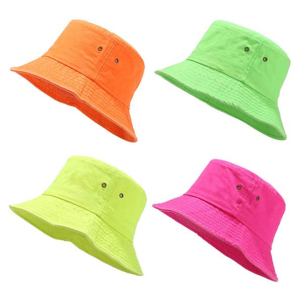 Sombreros de ala ancha, sombreros de cubo de mezclilla lavados, ropa de calle Unisex, gorra de Hip Hop de Color fluorescente, sombrero de pescador de algodón Bob para hombres y mujeres R230308