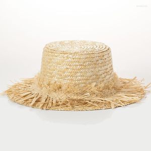 Sombreros de ala ancha WeMe Boater Straw Top Flat para mujeres y hombres en exteriores