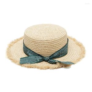 Chapeaux à large bord WeMe Sunshade Hat Day Series Hair Edge Straw-tricoted Straw Fashion Leisure Letter Ribbon Sunscreen Cap