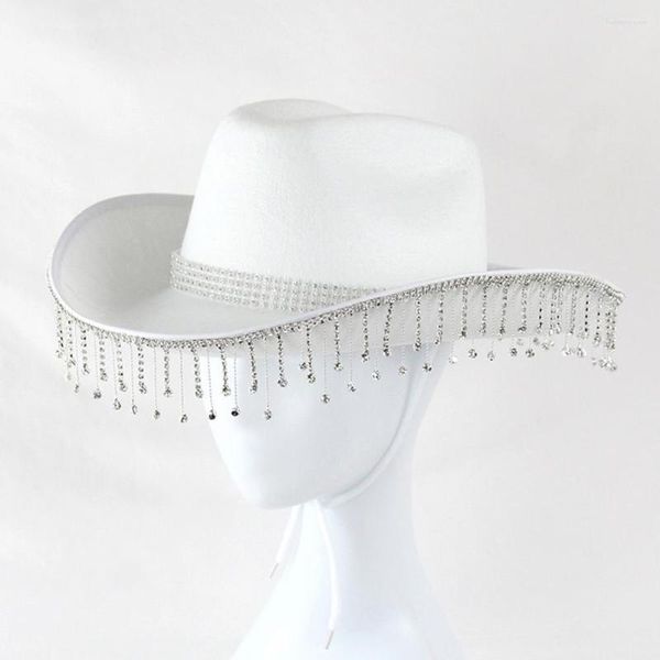 Sombreros de ala ancha Sombrero de vaquero occidental Estilo retro único Vaquera Corbata ajustable con flecos para fiestas de cosplay