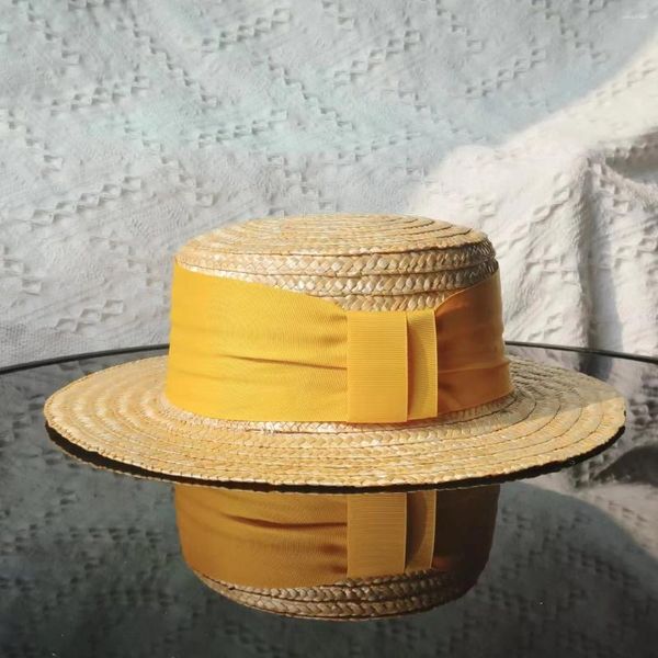 Sombreros de ala ancha Trigo Paja Boater Primavera Verano Damas Panamá Elegante Sombrero Playa Skimmer Sol de mujer Protector solar