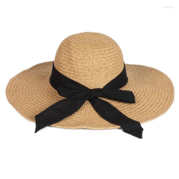 Sombreros de ala ancha, venta al por mayor, moda de verano para mujer, sombrero de Panamá de paja grande, gorra de playa elegante con lazo plegable flexible