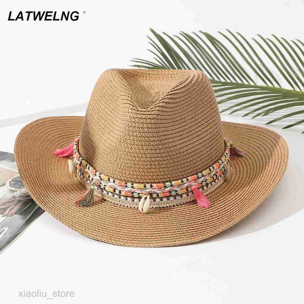 Chapeaux à large bord en gros femmes rose gland chapeau de cowboy disquette chapeaux de plage été chapeaux de paille dames protection UV chapeau Panama chapeau de soleilbloc solaire HKD230625