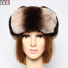 Chapeaux à large bord hiver unisexe chaud oreillettes casquettes véritable fourrure de rex ushanka russe dame chapeau de ski véritable peau de mouton