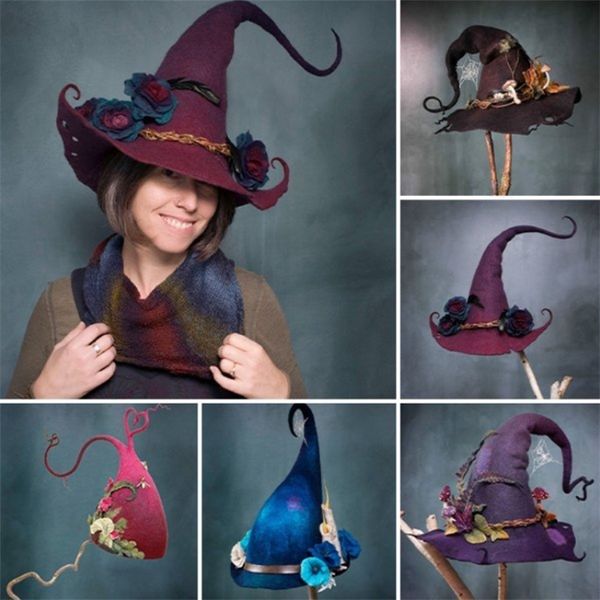 Chapeaux à large bord Chapeau de sorcière Cosplay Costume d'Halloween Sorcières Décoration amusante Fantaisie pour hommes Adultes Enfants Accessoires Événement Fête Fournitures de fête 220901