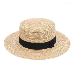 Chapeaux à large bord femme chapeau de soleil 2023 été mode blé Panama plage ruban nœud papillon Style naval casquette de paille 15