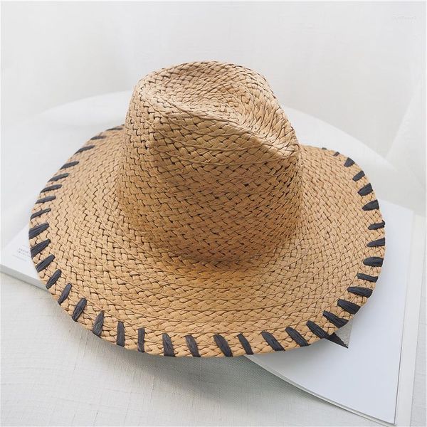 Large Brim Chapeaux Femme Unique Fil Noir Tissage Chapeau De Soleil Été Unisexe Jazz Paille Dames En Plein Air Plage Parasol Protection UV Panama