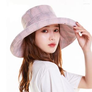 Chapeaux à large bord femmes chapeau en bambou Plaid pêcheur mode quatre saisons grand pare-soleil Bona cheval visage bassin Cap H13