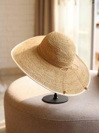 Hüte mit breiter Krempe für Damen, handgewebt, Sommer-Bast, großer Rand, modischer Sonnenschutz, lässiger Strohhut