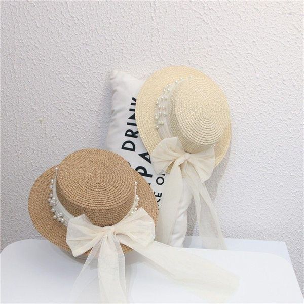 Chapeaux à large bord femmes printemps et été Version coréenne petit chapeau de plage en paille avec nœud plat frais