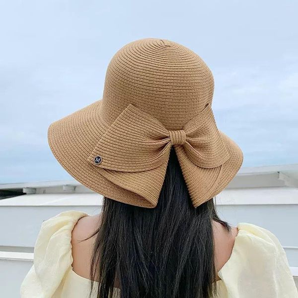 Sombreros de ala ancha para mujer, salidas de primavera y verano, sombrero de playa grande con lazo, diseños enrollables para el sol a la moda, equipo de senderismo para mujer