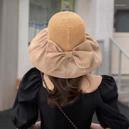 Chapeaux à large bord femmes été grand avant-toit gomme noire chapeau de pêcheur arc couverture solaire visage sac de rangement bouclier ombre mode