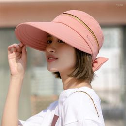 Chapeaux à large bord chapeau d'été pour femmes casquette amovible haut avec fermeture éclair vide Cycling Anti-UV soleil dames pliable grandes casquettes de visière