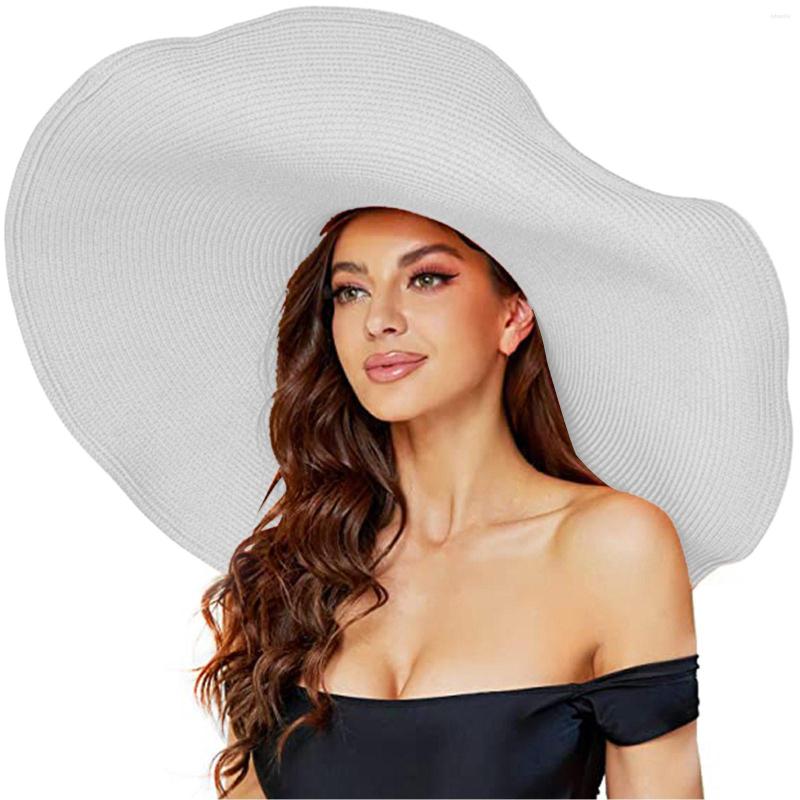 Wide Brim Hats Women's Summer Oversized Eaves 70cm Diameter Straw Hat Sunscreen Breathable Windproof Dome Foldable Sun