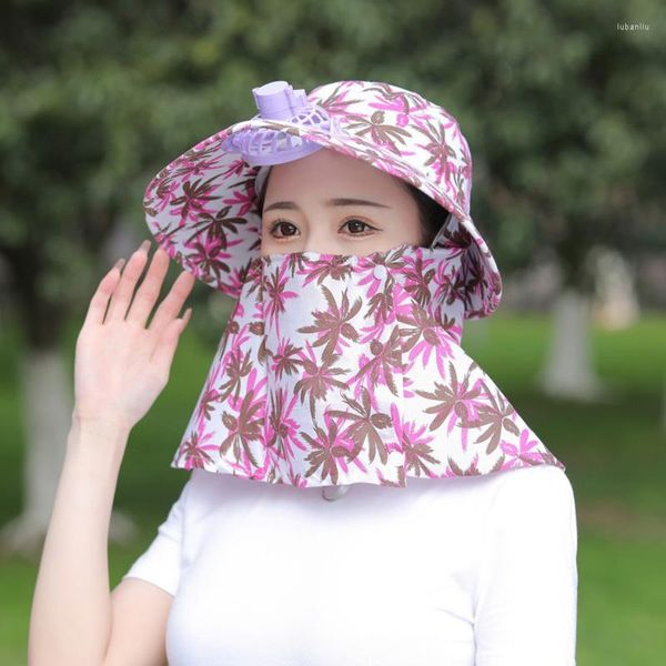 Sombreros de ala ancha para mujer, sombrero para el sol a prueba de viento con ventilador, protección UV de verano para cubrir la cara, bufanda para el cuello de pesca para el trabajo en el jardín al aire libre