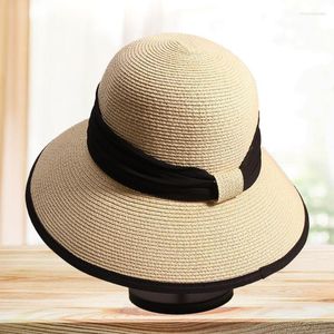 Large bord chapeaux femmes casquette de plage en plein air 2023 été couleur unie rétro en détresse chapeau de soleil dames grande visière chapeau de paille Large