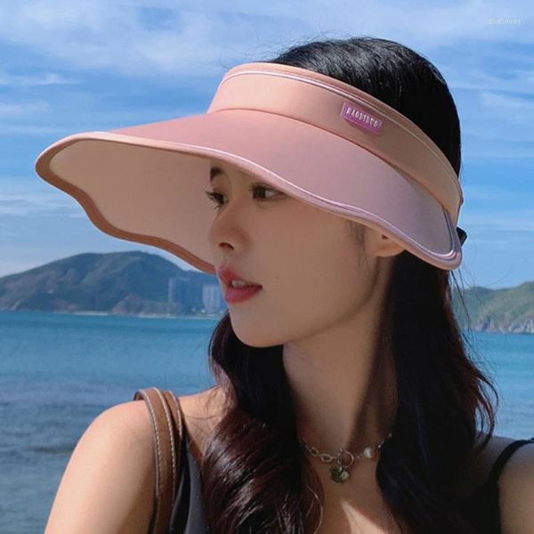 Chapeaux à large bord femmes plage été chapeau de soleil pour fille grande Protection complète du visage visière coquille réglable Snap-on couleur seau