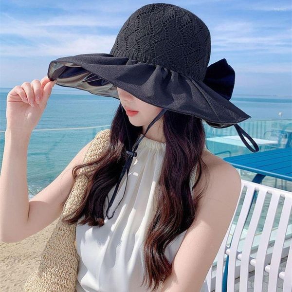 Chapeaux à large bord femmes belle disquette plage soleil grand seau chapeau pliable été Anti-ultraviolet casquette
