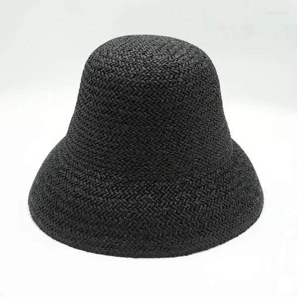 Sombreros de ala ancha Mujeres Negro Sombrero de verano Cono Top Paja Protección UV Cloche Cubo Sol Mujer Cinta Banda Damas Fedora Viaje