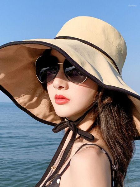 Sombreros de ala ancha para mujer, sombrero de cubo, moda de verano, gorras grandes de Panamá, sol plegable para mujer, visera de playa Vacatio