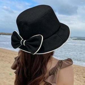 Chapeaux à large bord femmes chapeau seau haut plat nœud papillon décor dame été doux crème solaire décoratif élégant pêcheur chapeaux