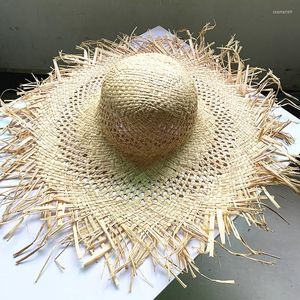 Chapeaux à large bord femmes décontracté raphia chapeau de paille vacances plage voyage pare-soleil casquette disquette gland à la main loisirs crème solaire