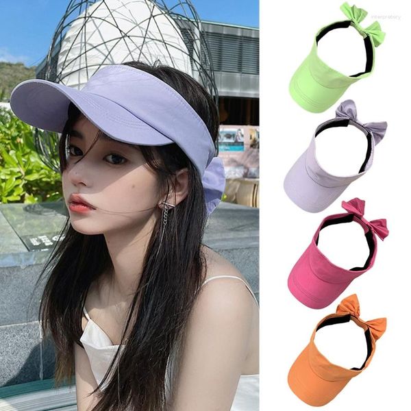 Chapeaux à large bord femmes coton pare-soleil chapeau haut vide bandeau Protection UV casquette de plage avec décoration nœud papillon