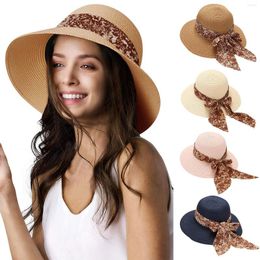 Sombreros de ala ancha para mujer, gorras superiores de cúpula, lazo teñido, vendaje, sombrero de paja, playa, plegable, para el sol, flexible, enrollable, gorra de protección UPF 50