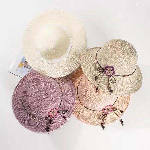 Chapeaux à bord large femmes Fashion Sweet Beach Hat Casual Sun Sun Suncreen Bow Knot Fleurs Paille Élégante Poldable Outdoor