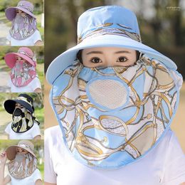 Brede rand hoeden vrouwen bloemen bedrukte zomer zon opvouwbare vizieren cap multi function outdoor vissen anti-uv hoed elob222222