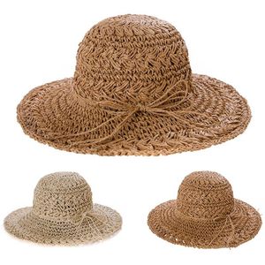 Brede rand hoeden vrouwen opvouwbare haakbrei straw hoed grote zonbescherming sunhat strand pet zomer